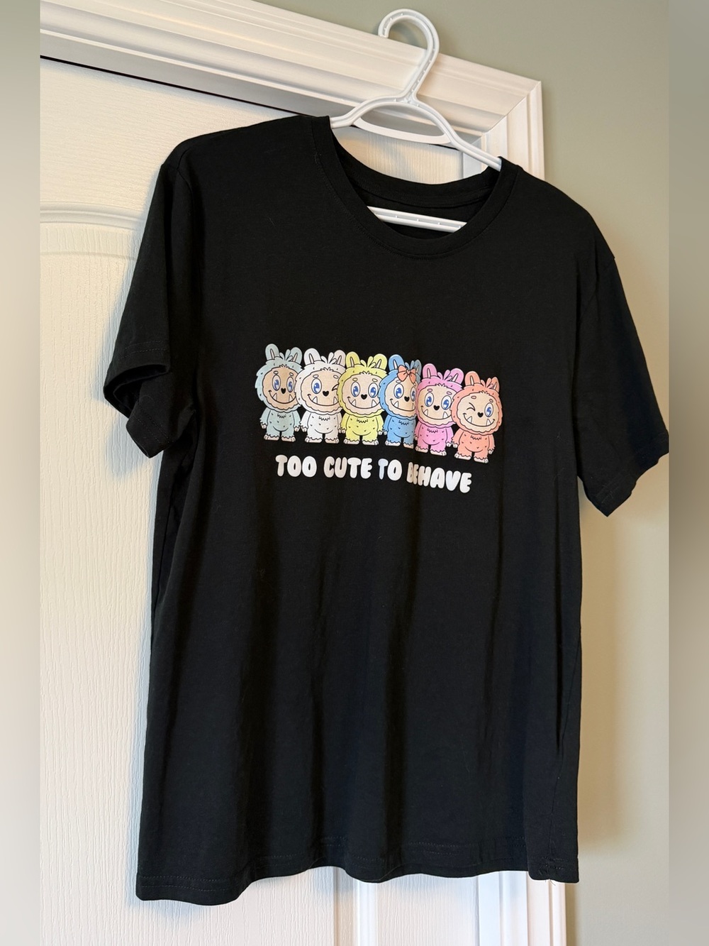 Black Short-Sleeve Graphic Tee - "Too Cute to Behave" Labubu